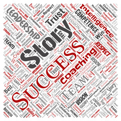 Vector conceptual business leadership strategy, management value square red word cloud isolated background. Collage of success, achievement, responsibility, intelligence authority or competence