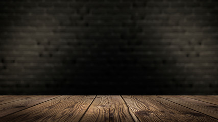 Wooden table in a dark room.