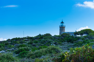Fototapeta na wymiar Greece, Zakynthos, Famous skinari lighthouse at islands north cape