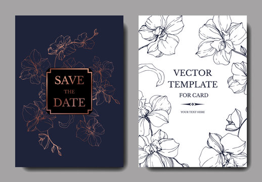 Vector Orcid floral botanical flower. Engraved ink art. Wedding background card floral decorative border.