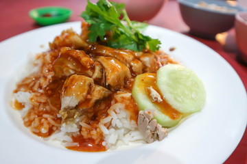 rice topped with grilled pork and gravy