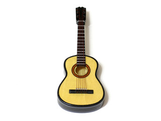 Obraz premium Classical acoustic guitar on white isolated background, macro