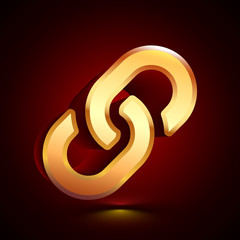 3D stylized Link icon. Golden vector icon. Isolated symbol illustration on dark background.