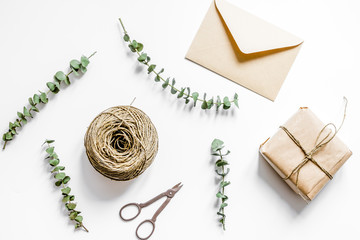 holiday concept with gift on white background top view