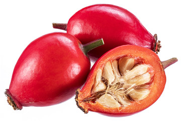 Rose-hips or wild rose berries isolated on a white background.