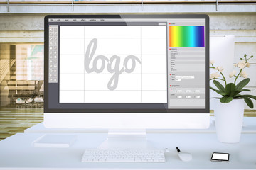 graphic design screen computer at office mockup