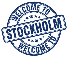 welcome to Stockholm blue round vintage stamp
