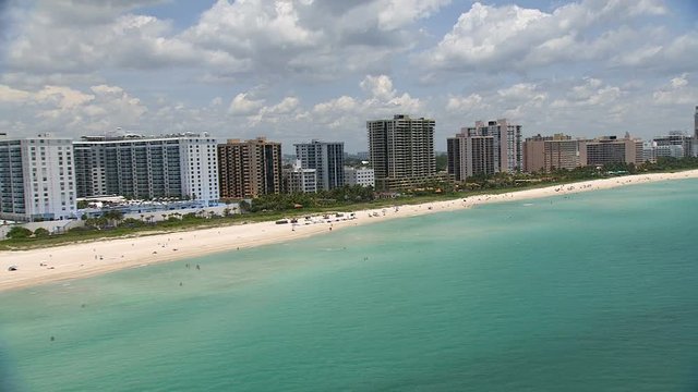Aerial view Miami waterfront hotels condominiums South Beach 