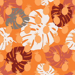 Naadloos patroon met decoratieve ananas. Veelhoeken. Leuke tekenfilm. Zomer tuin. Vector illustratie. Kan worden gebruikt voor behang, textiel, uitnodigingskaart, verpakking, webpagina-achtergrond.
