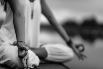 Yoga Woman Hands. Lotus Position