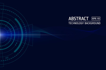 Abstract technology background vector. A HUD shape, decorative wavy lines with dark and ligth blue colors. For websites, banners, cool designs, technology concept. Eps 10 vector.