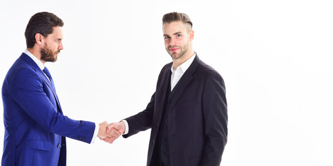 Glad to meet you. Thank you for cooperation. Collaboration of business people. Men shaking hands. Handshake sign of successful deal. Business meeting. Business deal leaders company. Capital merger