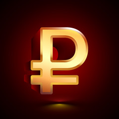 3D stylized Ruble icon. Golden vector icon. Isolated symbol illustration on dark background.