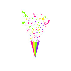 Vector confetti. Festive illustration. Party popper isolated on white background