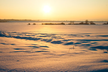 sunset on snow field