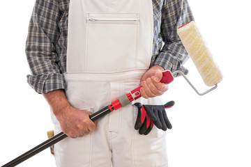 Professional house painter isolated on white background © francescomou