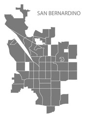 San Bernardino California city map with neighborhoods grey illustration silhouette shape