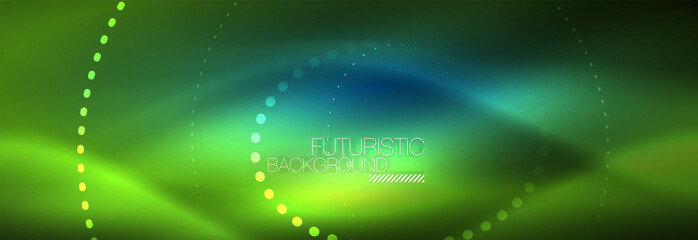 Glowing neon circle line dots, round line design, abstract style on black background. Neon abstract round circles Magic neon lights and glowing dots