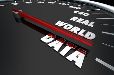 Real World Data Timely Information Speedometer Words 3d Illustration