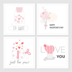 Set of Valentine's day tag sweet pink color hand drawn style.