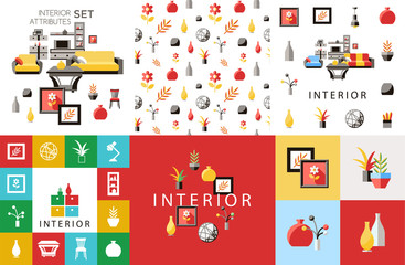 Digital vector yellow furniture icons