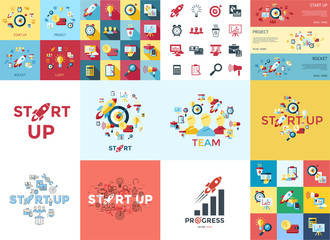 Digital vector red startup icons
