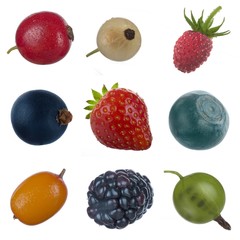 set of berries isolated on white background