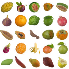 set of exotic fruits isolated on white
