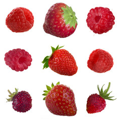 set of fresh red berries background