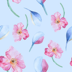 Obraz na płótnie Canvas watercolor pattern with pink poppies