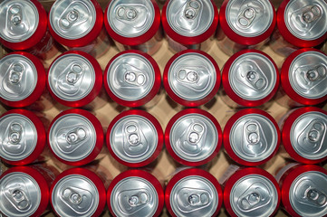 background of soda cans. view from above