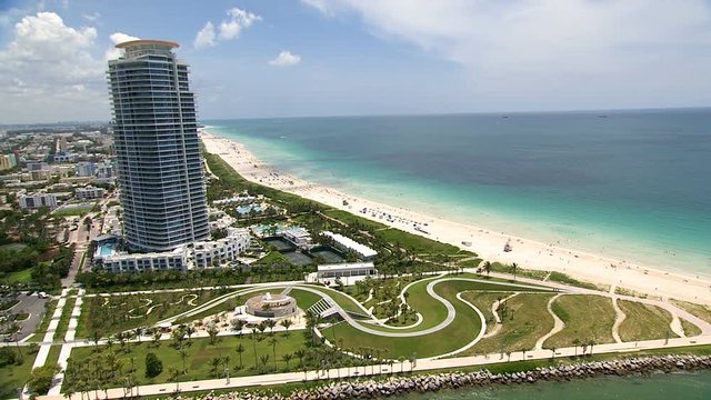 Aerial view South Pointe Beach hotels condominiums Florida