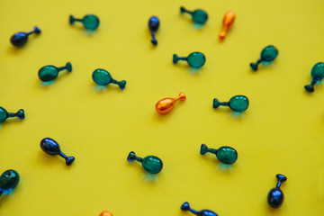 Many pills or capsules with hyaluronic acid and q10 or coenzyme. Caring for skin health.