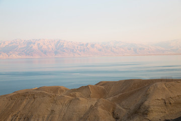 Dead sea view with  a hill.