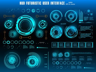 HUD futuristic blue user interface, dashboard display virtual reality technology screen, target