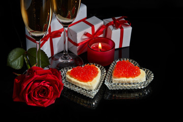 Champagne and red caviar