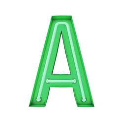 Neon style light letter A. Glowing neon Capital letter. 3D rendering