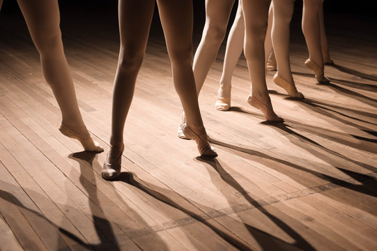 Close Up Of Feet In Children's Ballet Dancing Class