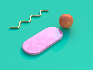 green background pink gold orange geometric shape 3d rendering