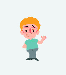 Businessman in casual style waving with a dreamy expression.