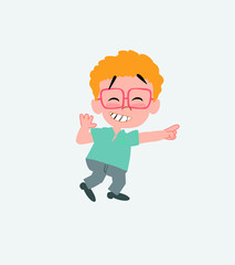 Businessman in casual style pointing to something funny on his left.