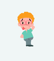 Businessman in casual style sticks out his tongue in gesture of funny shyness.