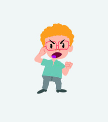 Businessman in casual style screams angry in aggressive attitude.