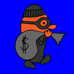 thief with a bag of money robbed a bank cartoon isolated vector silhouette