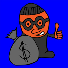 thief with a bag of money robbed a bank cartoon isolated vector silhouette