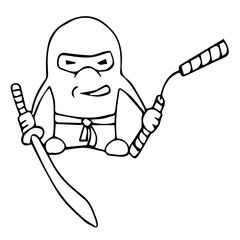 ninja karate nunchuck sword cartoon isolated vector silhouette