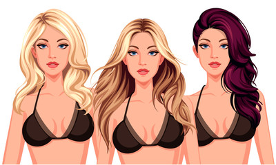 Set of three cool hairstyles wth beautiful stylish model