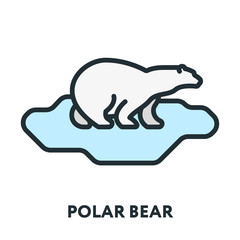 Arctic Polar Bear On Ice. Vector Flat Line Stroke Icon.