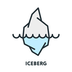 Iceberg Glacier Underwater. Vector Flat Line Stroke Icon.