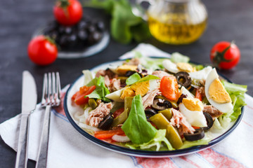 Nicoise salad with tuna, green beans, basil and fresh vegetables